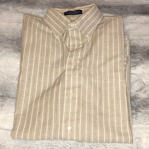 NWOT Tan Striped Button Down Oxford Shirt 16 1/2